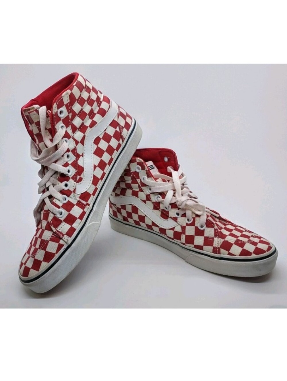 VANS Shoes Women's 8 Red Checker Hi Top Lace Up Sneakers Skateboard